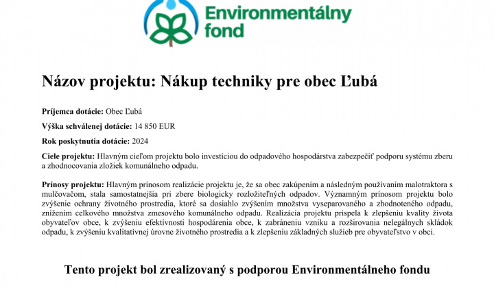 Aktuality / Nákup techniky pre obec Ľubá - foto